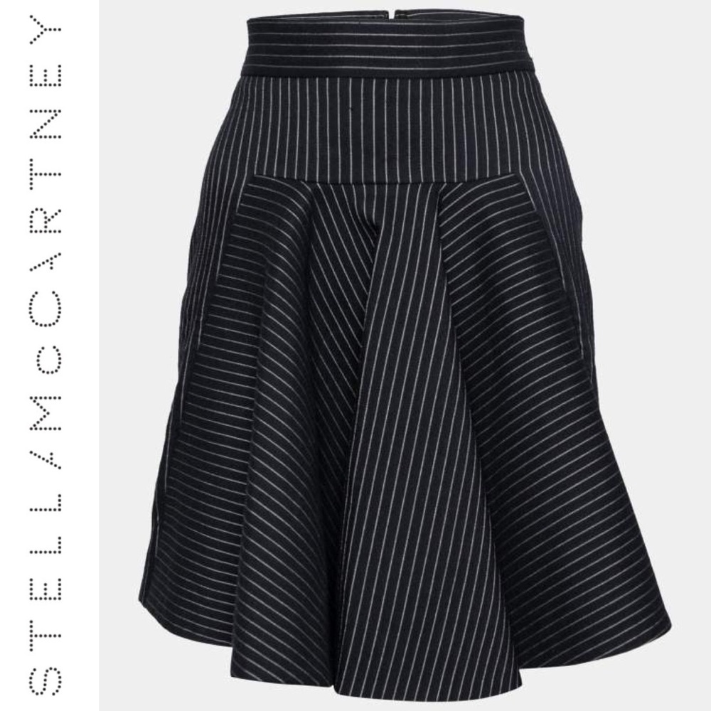 Stella McCartney Black Wool Striped Flare Mini Skirt 40 M Business Casual Office